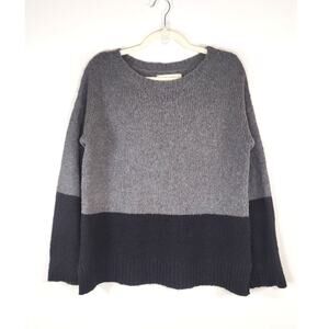 LOFT Wool Blend Colorblock Crew Neck Sweater Gray Black Large